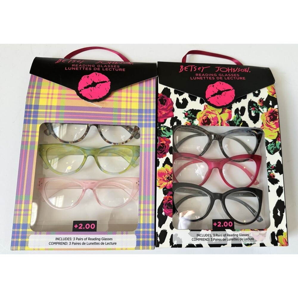 Betsey Johnson Reading Glasses +2.00 Lot | 6 Pairs | 2 Sets of 3 | Cat Eye | New